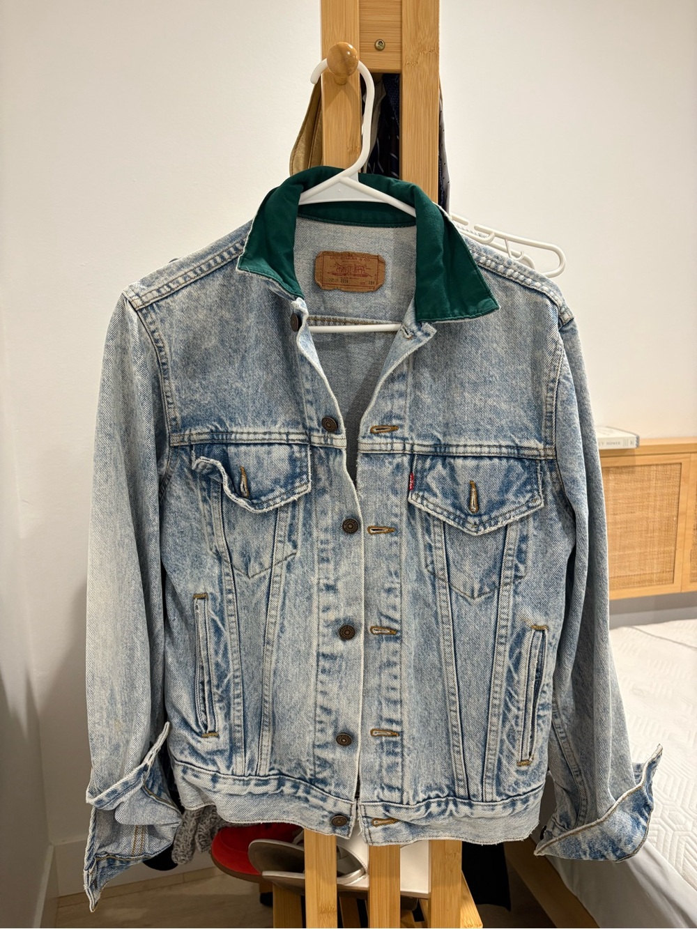 Levi's Light Blue Denim Jacket with Dark Green Corduroy Collar